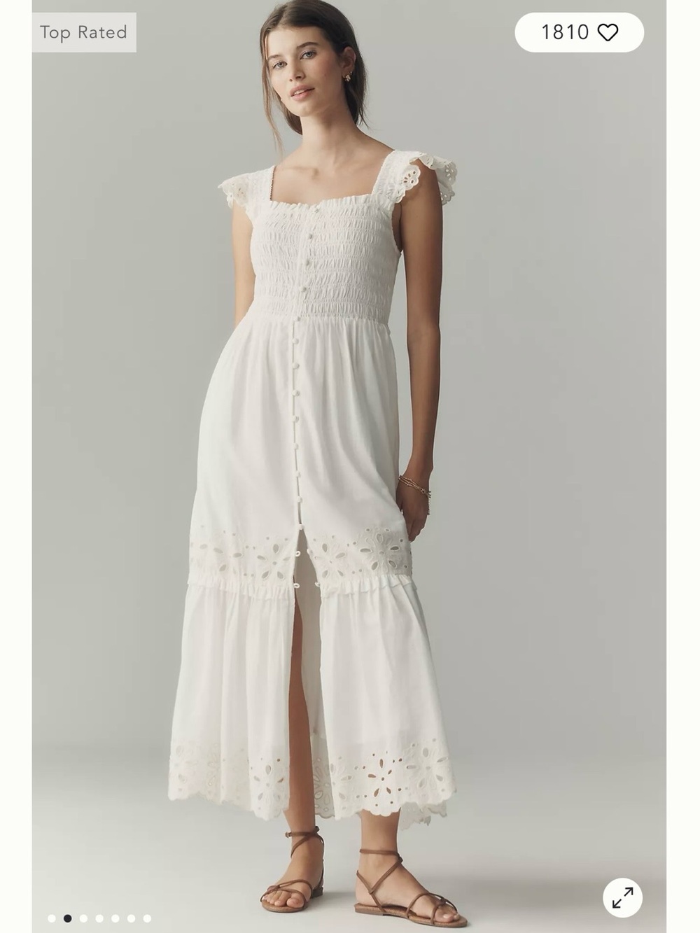 Anthropologie White Eyelet Smocked Midi Dress (Peregrine Eyelet Midi Dress)